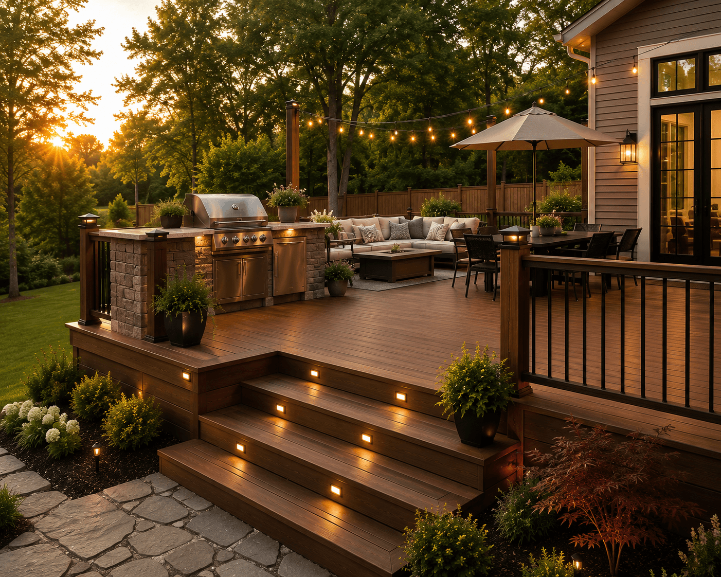 Completed deck project designed for relaxing and gathering
