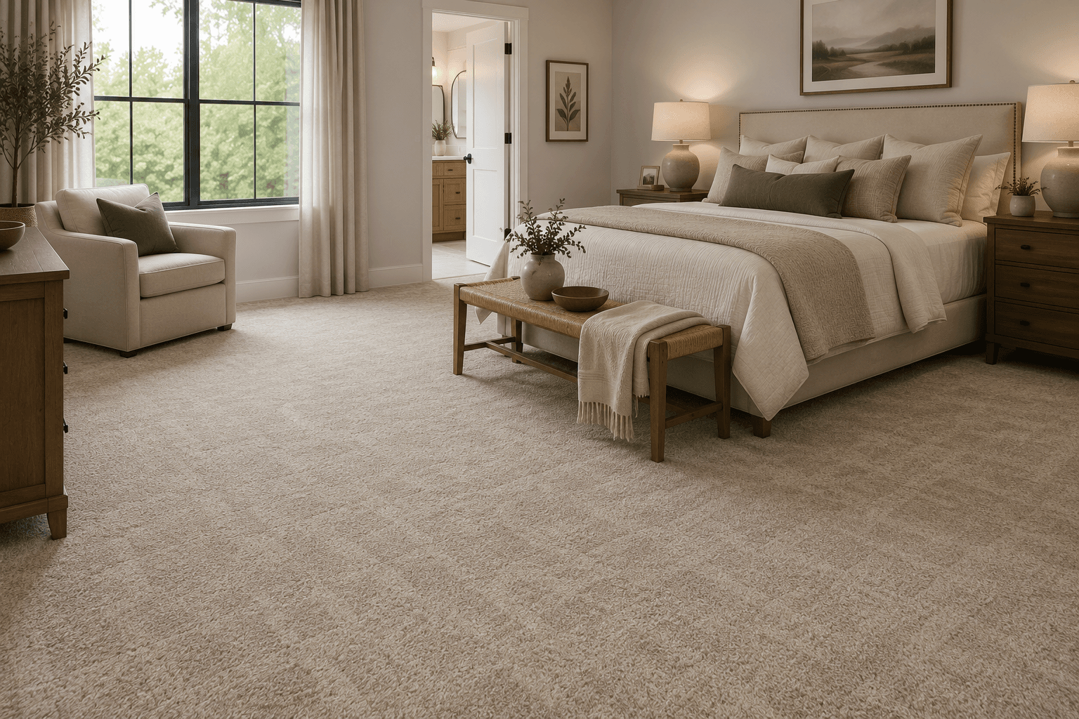 Soft carpet flooring in a comfortable family room