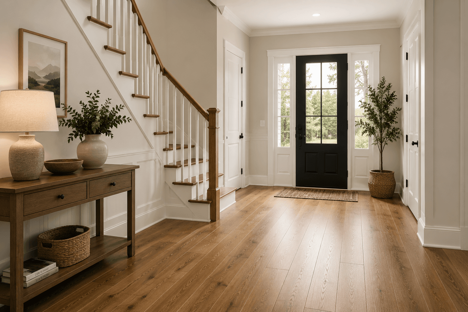 Hardwood flooring with natural grain in a residential interior