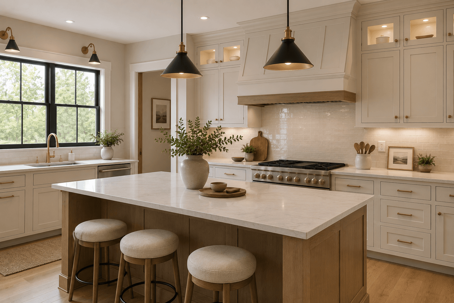 Updated kitchen cabinets with a smooth professional paint finish