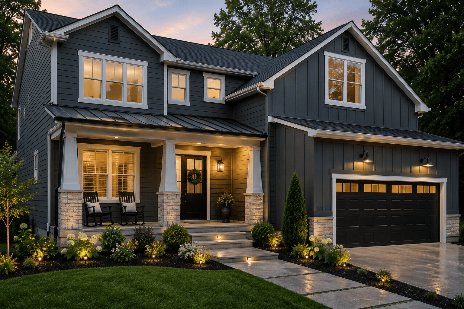 Residential home exterior with updated siding and finished trim