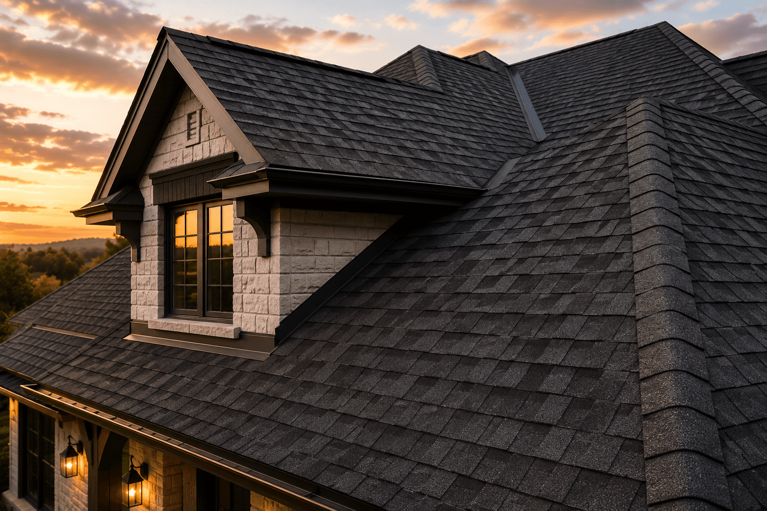Architectural asphalt shingle roofing on a residential home